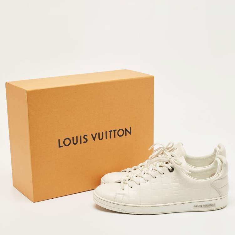 مملوكة مسبقًا Louis Vuitton White Leather Croc Embossed Leather Frontrow Low Top Sneakers Size 43.5