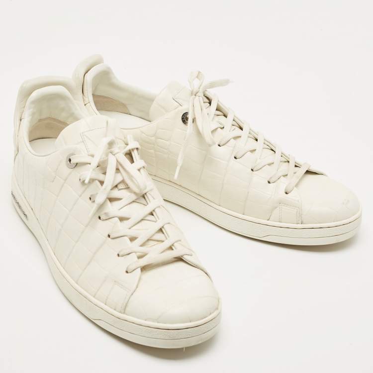 مملوكة مسبقًا Louis Vuitton White Leather Croc Embossed Leather Frontrow Low Top Sneakers Size 43.5