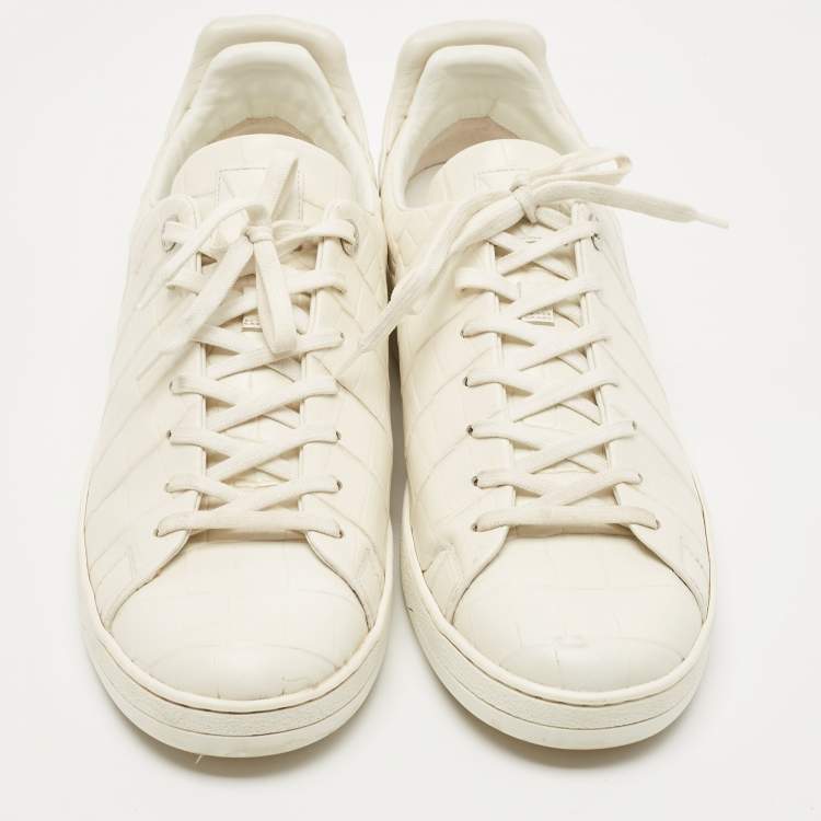 مملوكة مسبقًا Louis Vuitton White Leather Croc Embossed Leather Frontrow Low Top Sneakers Size 43.5