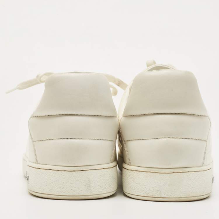 مملوكة مسبقًا Louis Vuitton White Leather Croc Embossed Leather Frontrow Low Top Sneakers Size 43.5
