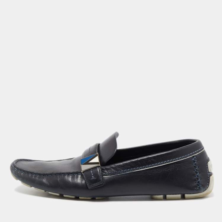 Pre Owned Louis Vuitton Black Leather Slip On Loafers Size 43