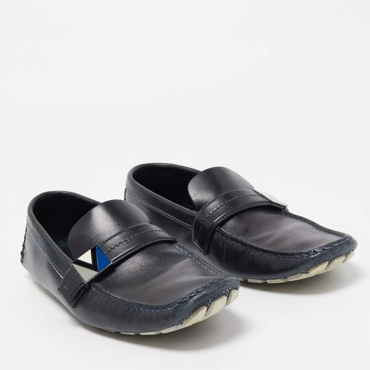 Pre Owned Louis Vuitton Black Leather Slip On Loafers Size 43