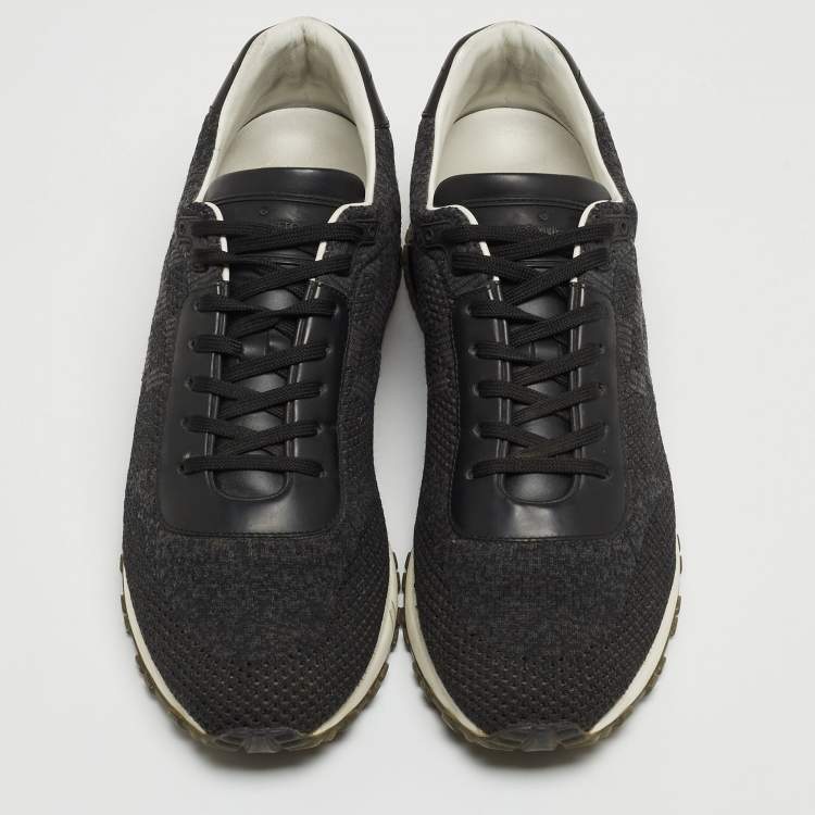 Pre Owned Louis Vuitton Black Damier Knit Fabric And Leather Run Away Low Top Sneakers Size 41.5