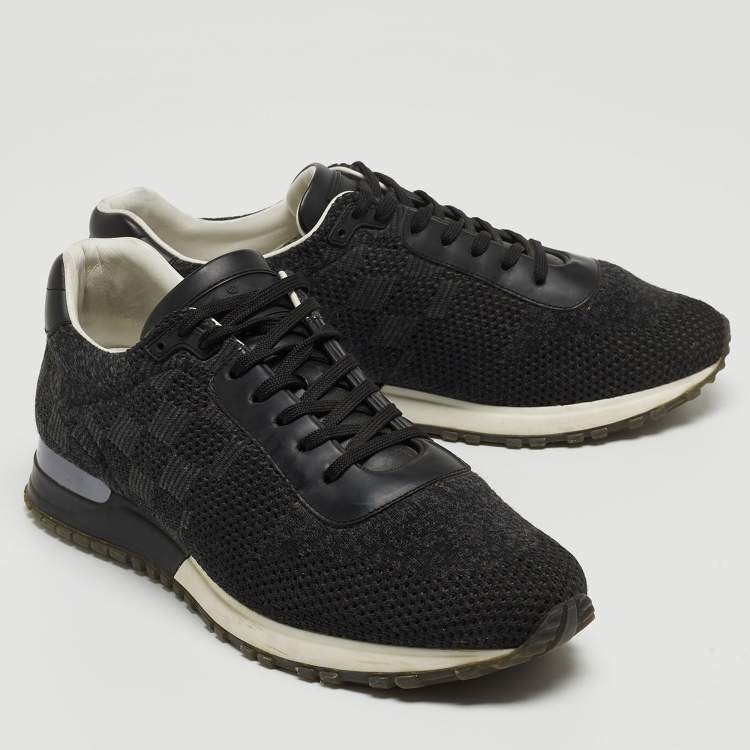 Pre Owned Louis Vuitton Black Damier Knit Fabric And Leather Run Away Low Top Sneakers Size 41.5