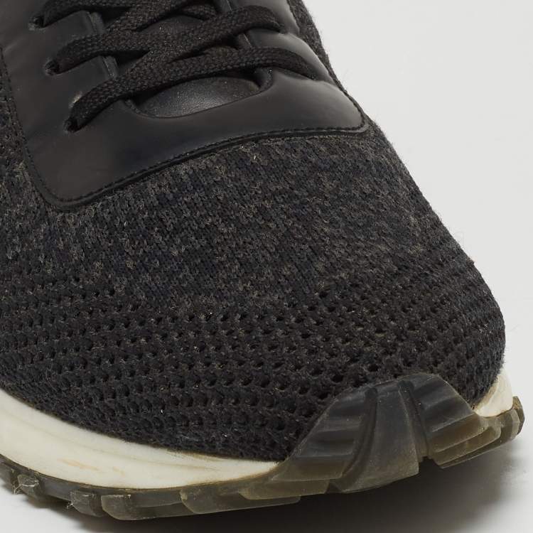 Pre Owned Louis Vuitton Black Damier Knit Fabric And Leather Run Away Low Top Sneakers Size 41.5
