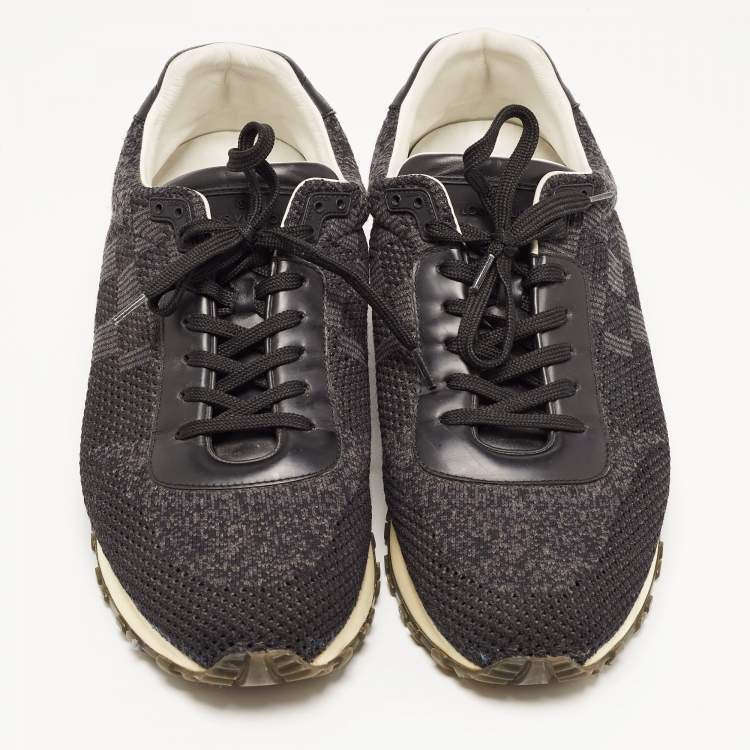 Pre Owned Louis Vuitton Black/Grey Damier Fabric and Leather Run Away Sneakers Size 42