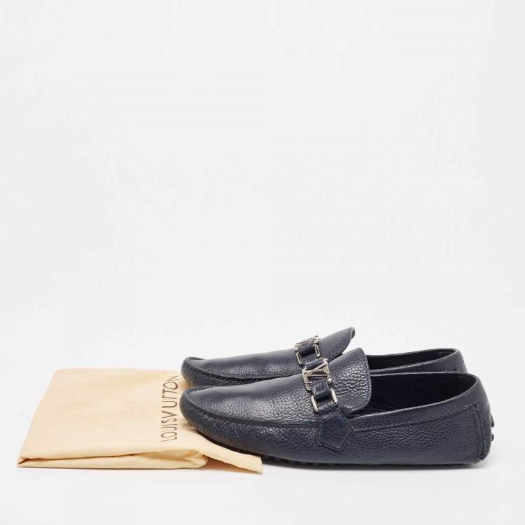 Pre Owned Louis Vuitton Navy Blue Leather Hockenheim Loafers Size 42