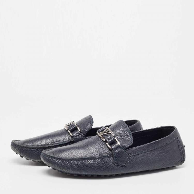 Pre Owned Louis Vuitton Navy Blue Leather Hockenheim Loafers Size 42