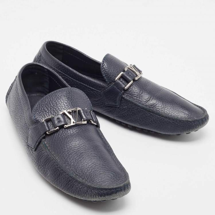 Pre Owned Louis Vuitton Navy Blue Leather Hockenheim Loafers Size 42