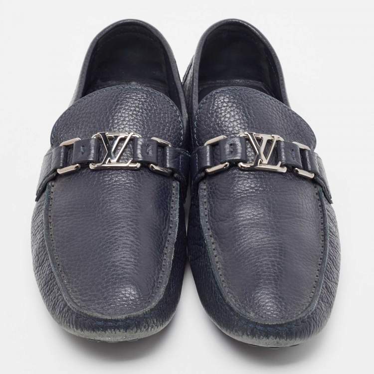 Pre Owned Louis Vuitton Navy Blue Leather Hockenheim Loafers Size 42