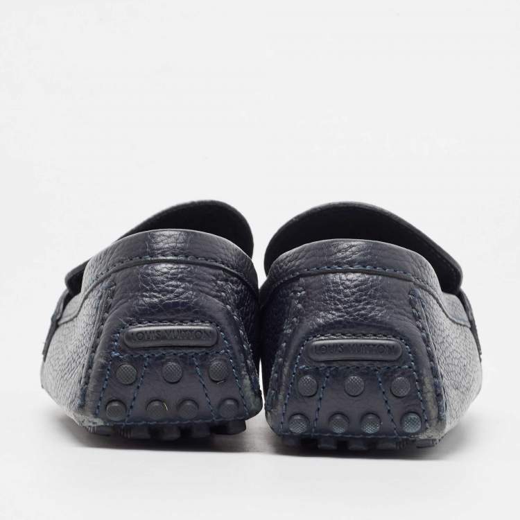 Pre Owned Louis Vuitton Navy Blue Leather Hockenheim Loafers Size 42