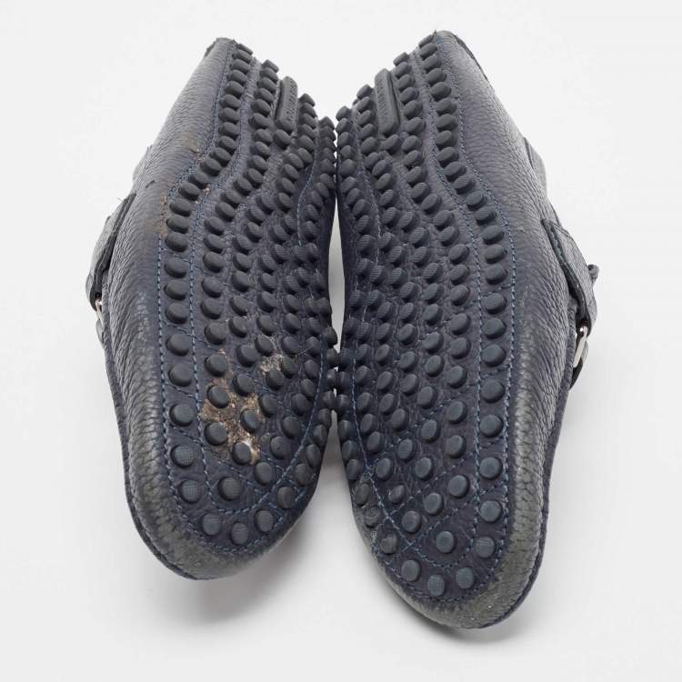 Pre Owned Louis Vuitton Navy Blue Leather Hockenheim Loafers Size 42