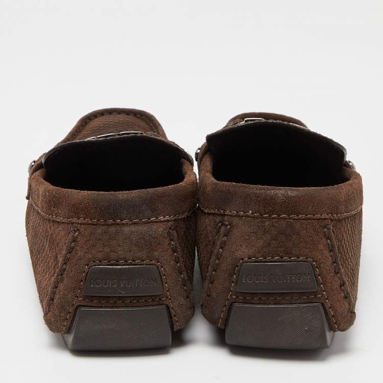 Pre Owned Louis Vuitton Brown Suede Monte Carlo Slip On Loafers Size 42