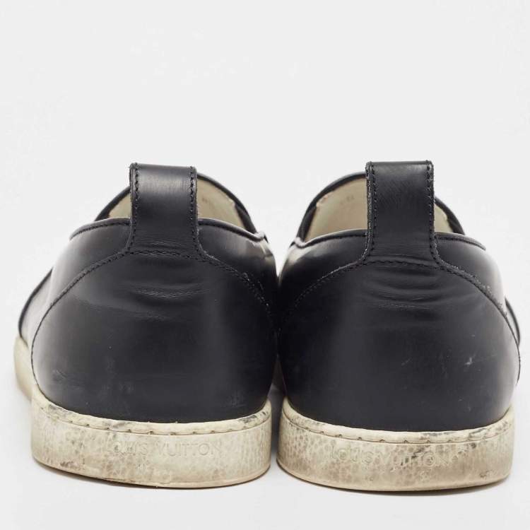 Pre Owned Louis Vuitton Black/Grey Monogram Canvas and Leather Slip On Sneakers Size 42.5