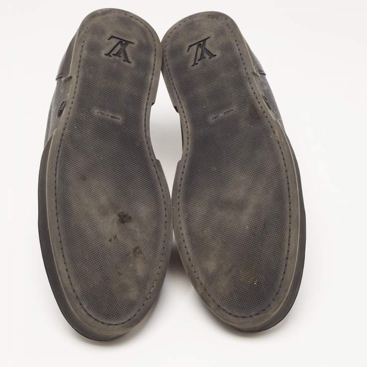 Pre Owned Louis Vuitton Black/Grey Leather and Monogram Coated Canvas Match Up Sneakers Size 42.5