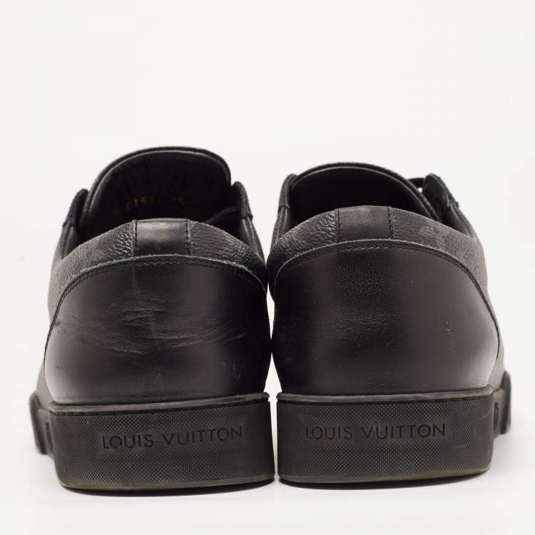Pre Owned Louis Vuitton Black/Grey Leather and Monogram Coated Canvas Match Up Sneakers Size 42.5