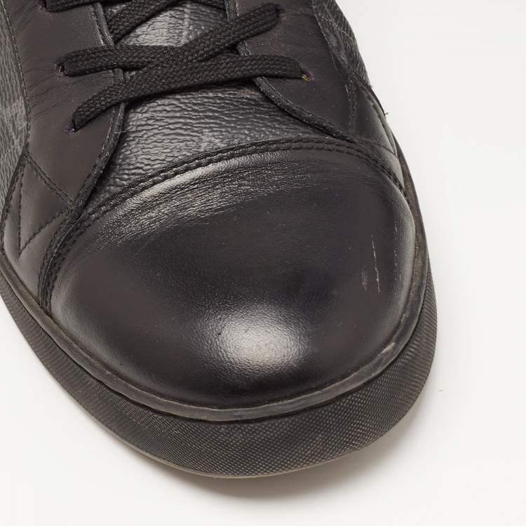Pre Owned Louis Vuitton Black/Grey Leather and Monogram Coated Canvas Match Up Sneakers Size 42.5