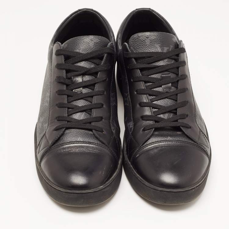 Pre Owned Louis Vuitton Black/Grey Leather and Monogram Coated Canvas Match Up Sneakers Size 42.5