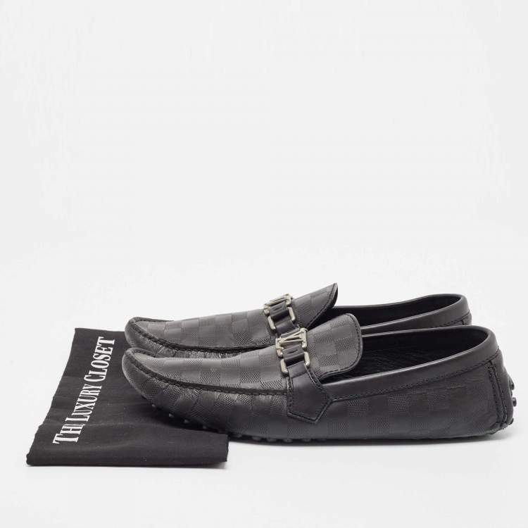 Pre Owned Louis Vuitton Black Damier Infini Leather Hockenheim Slip On Loafers Size 44.5