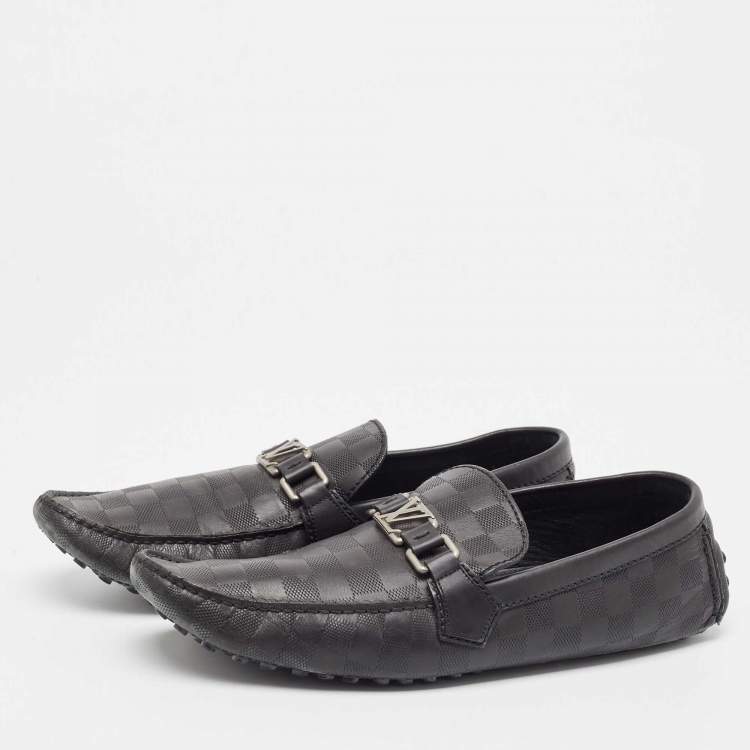 Pre Owned Louis Vuitton Black Damier Infini Leather Hockenheim Slip On Loafers Size 44.5