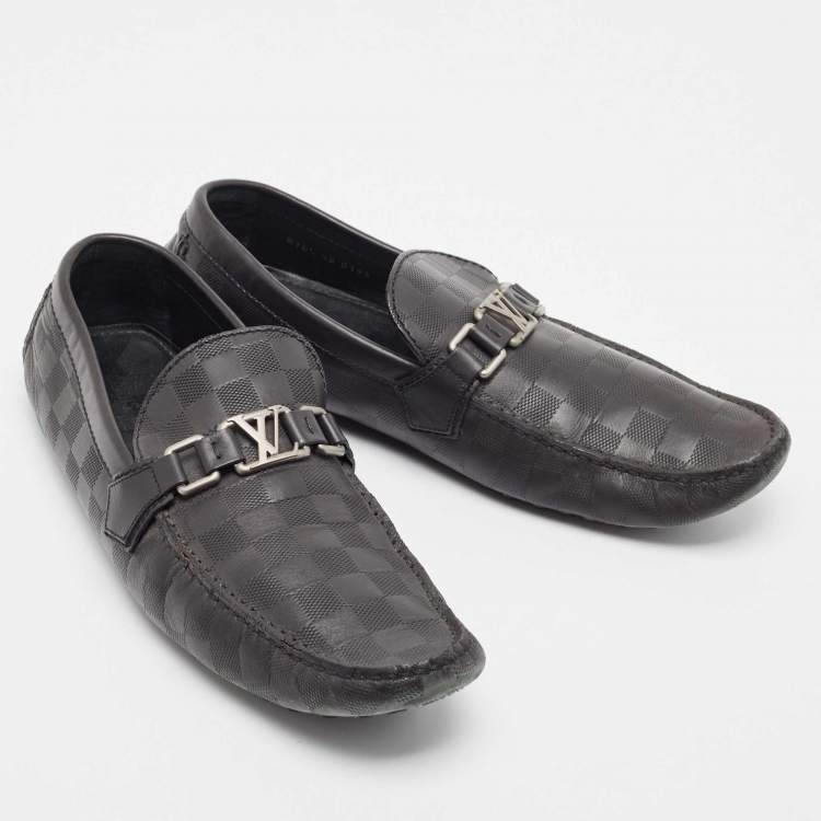 Pre Owned Louis Vuitton Black Damier Infini Leather Hockenheim Slip On Loafers Size 44.5