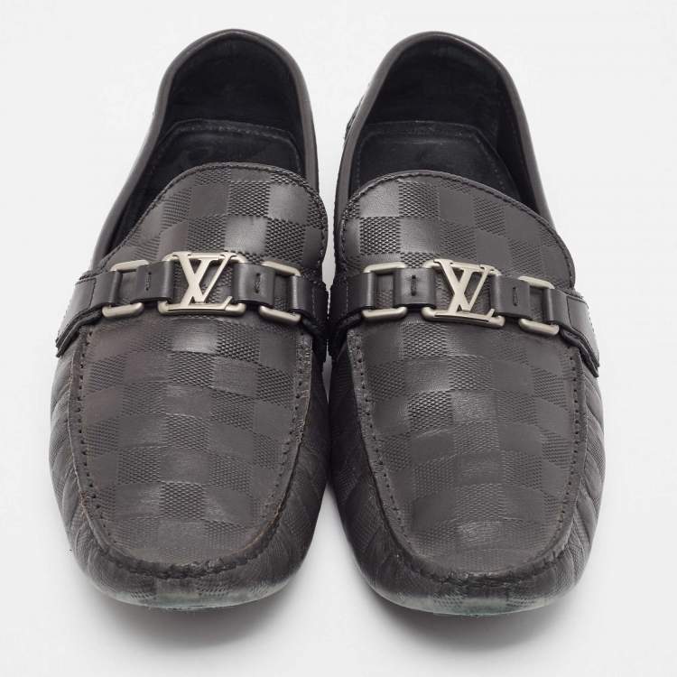 Pre Owned Louis Vuitton Black Damier Infini Leather Hockenheim Slip On Loafers Size 44.5