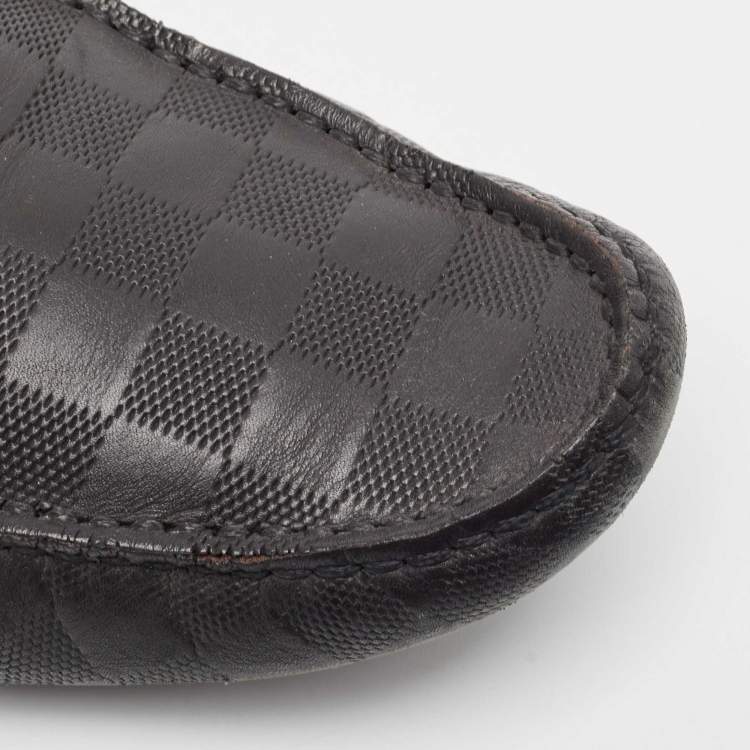Pre Owned Louis Vuitton Black Damier Infini Leather Hockenheim Slip On Loafers Size 44.5