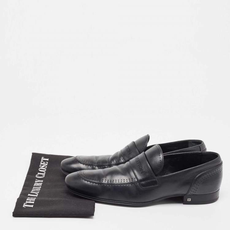 Pre Owned Louis Vuitton Black Leather Slip On Loafers Size 43
