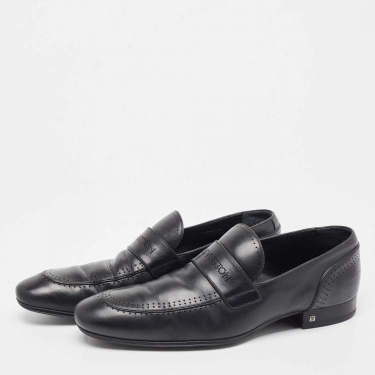 Pre Owned Louis Vuitton Black Leather Slip On Loafers Size 43