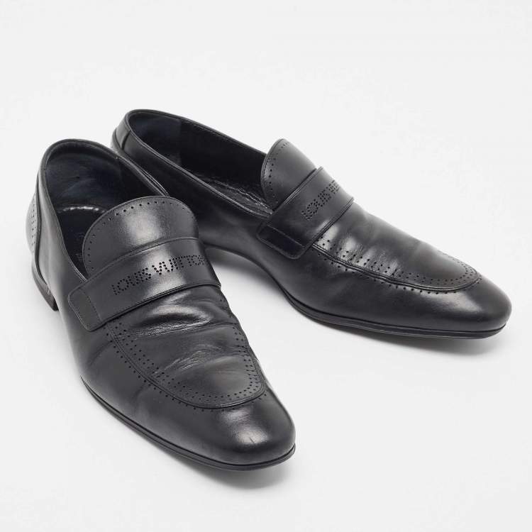 Pre Owned Louis Vuitton Black Leather Slip On Loafers Size 43