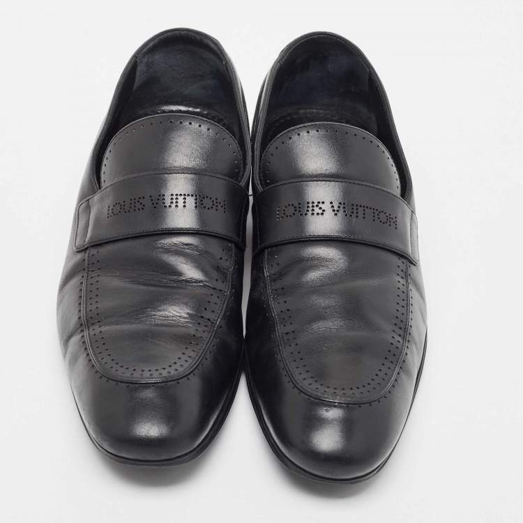 Pre Owned Louis Vuitton Black Leather Slip On Loafers Size 43