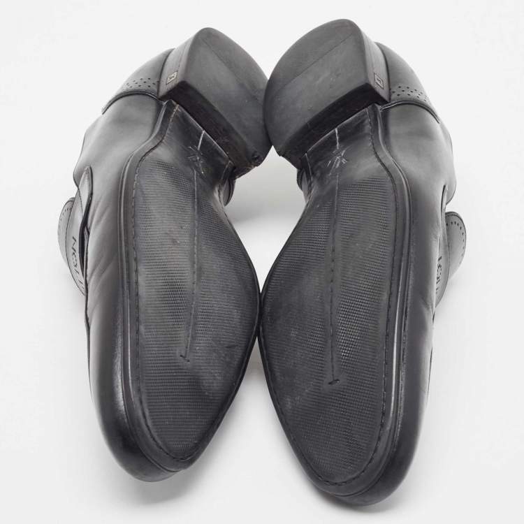 Pre Owned Louis Vuitton Black Leather Slip On Loafers Size 43
