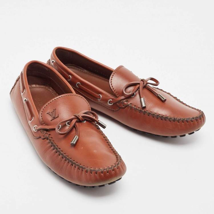 Pre Owned Louis Vuitton Brown Leather Arizona Loafers Size 42.5