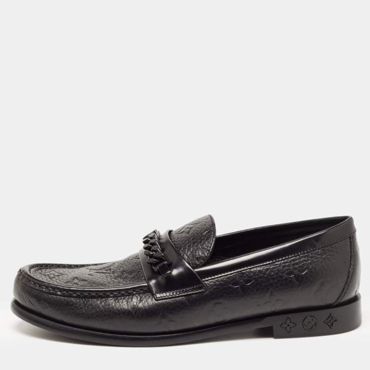 Pre Owned Louis Vuitton Black Leather Slip On Loafers Size 40.5