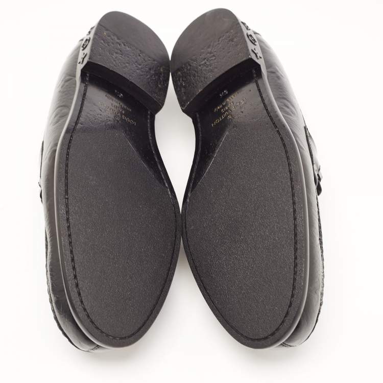 Pre Owned Louis Vuitton Black Leather Slip On Loafers Size 40.5
