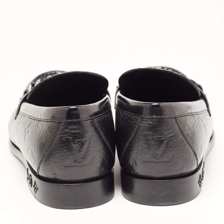 Pre Owned Louis Vuitton Black Leather Slip On Loafers Size 40.5