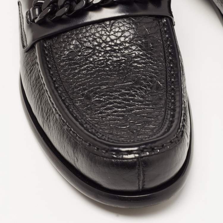 Pre Owned Louis Vuitton Black Leather Slip On Loafers Size 40.5