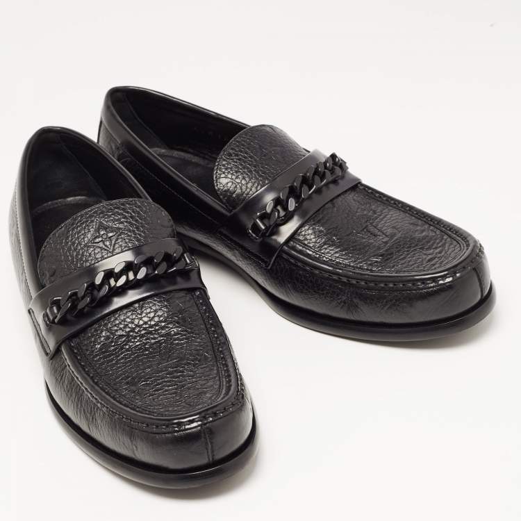 Pre Owned Louis Vuitton Black Leather Slip On Loafers Size 40.5