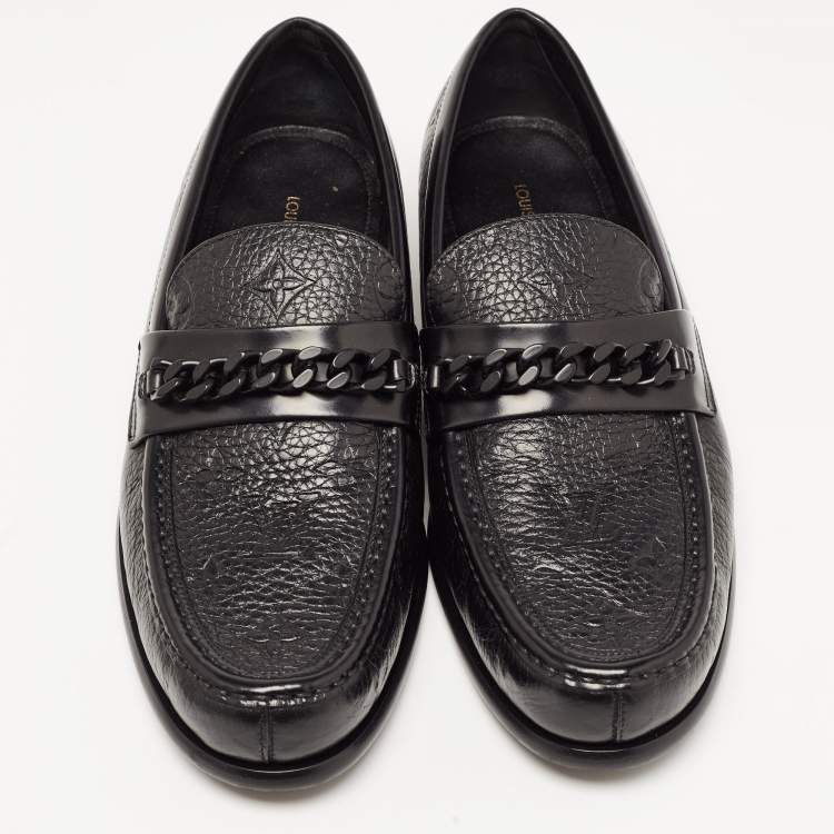 Pre Owned Louis Vuitton Black Leather Slip On Loafers Size 40.5