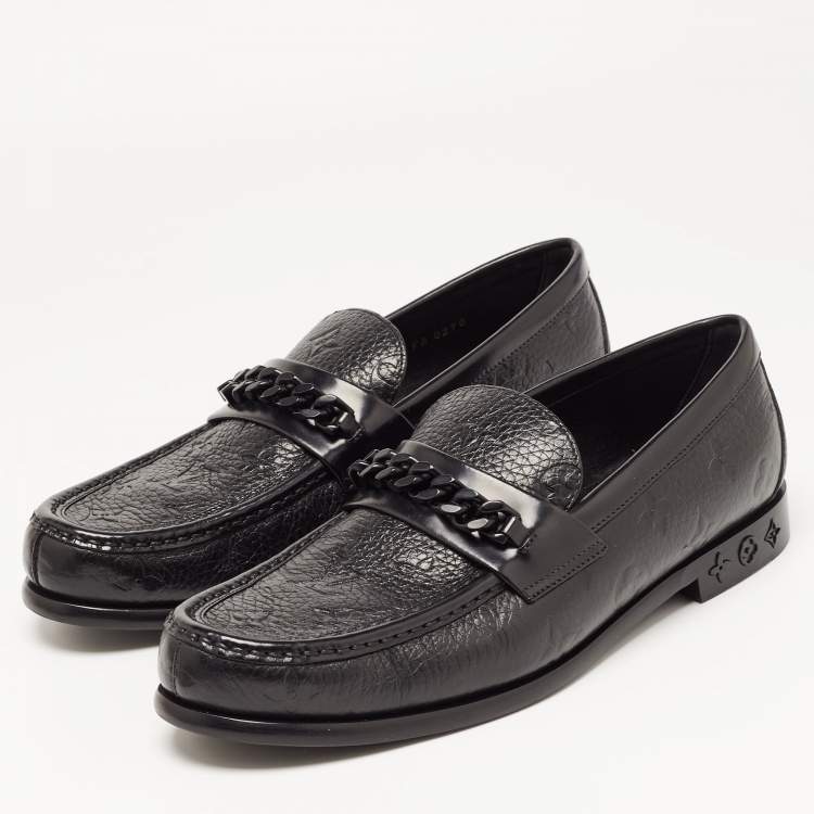 Pre Owned Louis Vuitton Black Leather Slip On Loafers Size 40.5