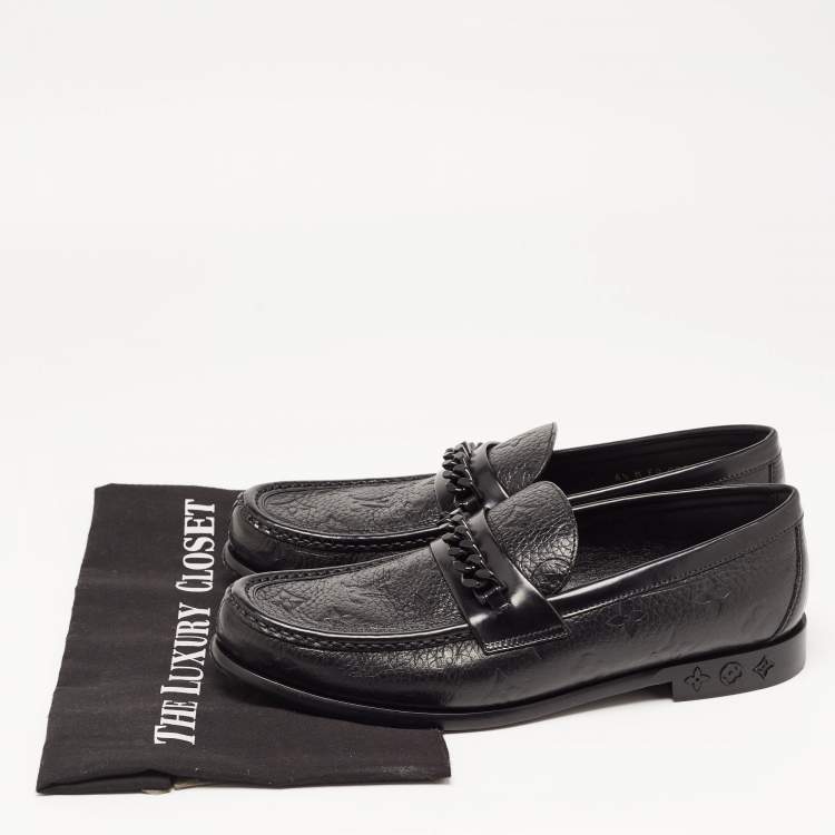 Pre Owned Louis Vuitton Black Leather Slip On Loafers Size 40.5