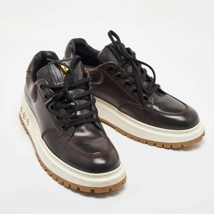 Pre Owned Louis Vuitton X NBA Brown Patent Leather Abbesses Derby Sneakers Size 41.5