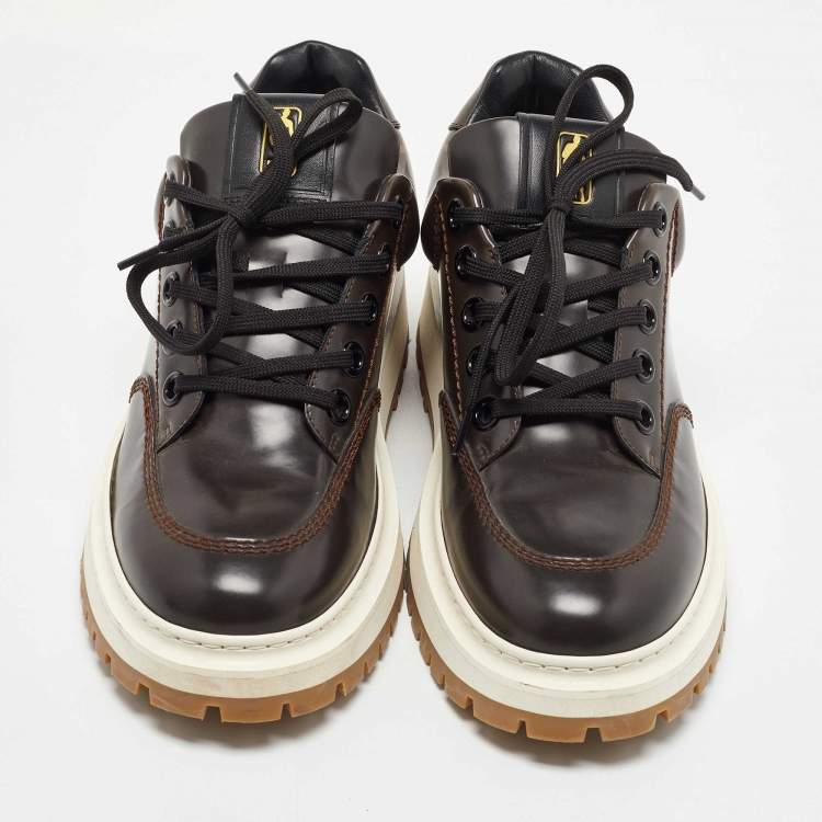Pre Owned Louis Vuitton X NBA Brown Patent Leather Abbesses Derby Sneakers Size 41.5