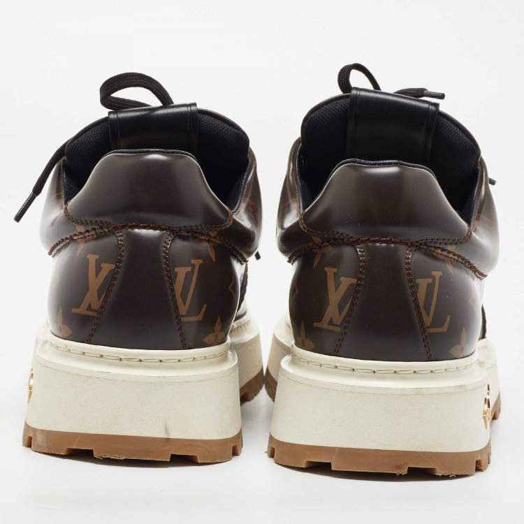 Pre Owned Louis Vuitton X NBA Brown Patent Leather Abbesses Derby Sneakers Size 41.5