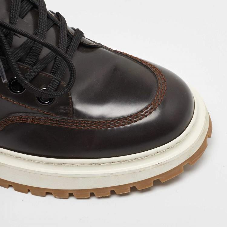 Pre Owned Louis Vuitton X NBA Brown Patent Leather Abbesses Derby Sneakers Size 41.5