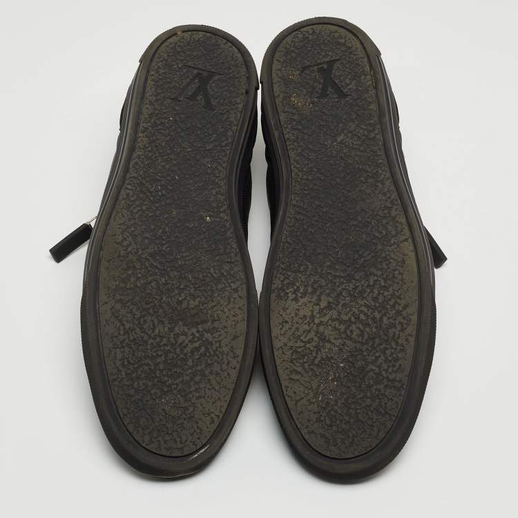 Pre Owned Louis Vuitton Black Leather and Damier Fabric Challenge Zip Up Sneakers Size 43