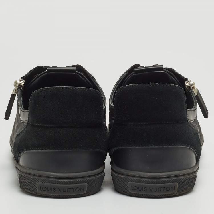 Pre Owned Louis Vuitton Black Leather and Damier Fabric Challenge Zip Up Sneakers Size 43