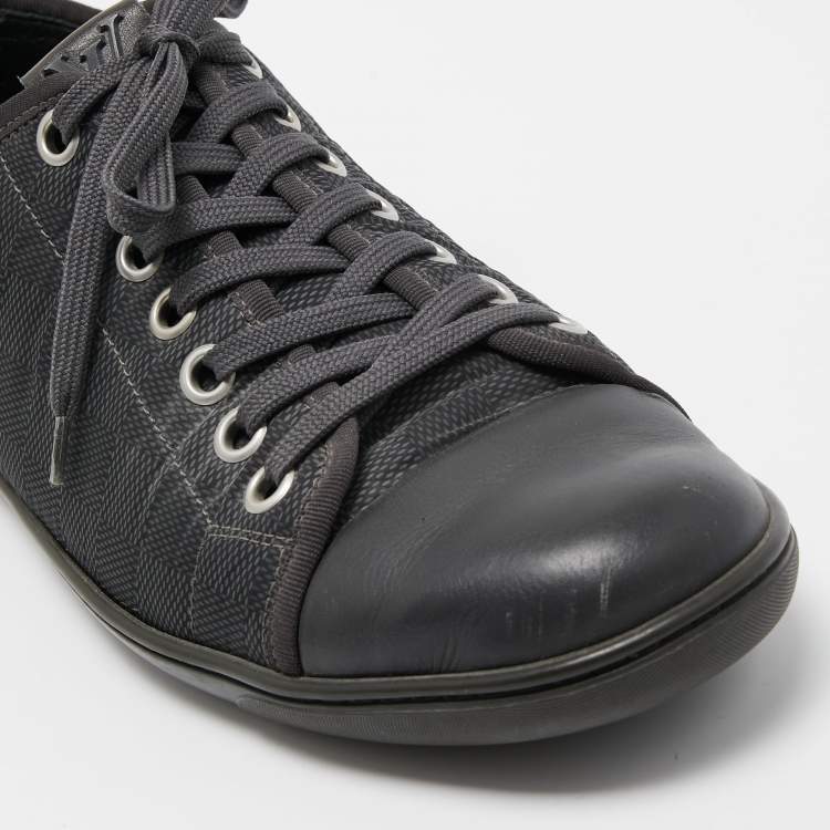 مملوكة مسبقًا Louis Vuitton Black Leather and Damier Ebene Neoprene Low Top Sneakers Size 42
