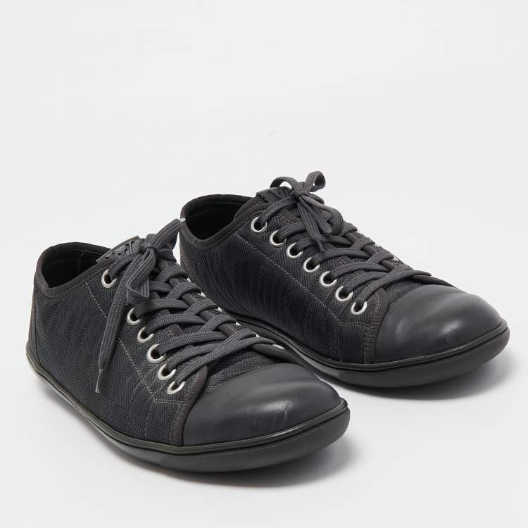 مملوكة مسبقًا Louis Vuitton Black Leather and Damier Ebene Neoprene Low Top Sneakers Size 42