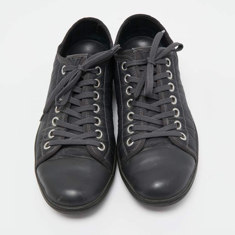 مملوكة مسبقًا Louis Vuitton Black Leather and Damier Ebene Neoprene Low Top Sneakers Size 42